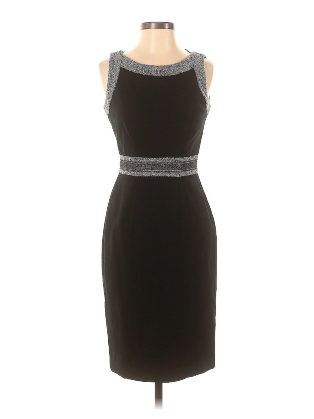 White House Black Market Black Sheath Dress with Silver Trim